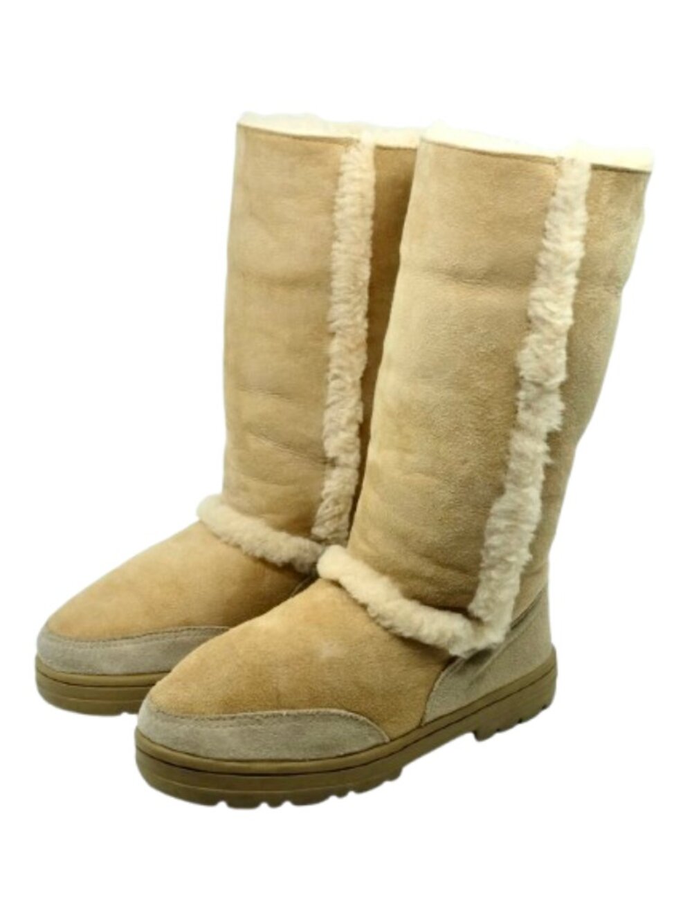 Vintage UGG SUNDANCE Tall Shearling Trim Boots Tan Suede NEW ZEALAND Size 7
